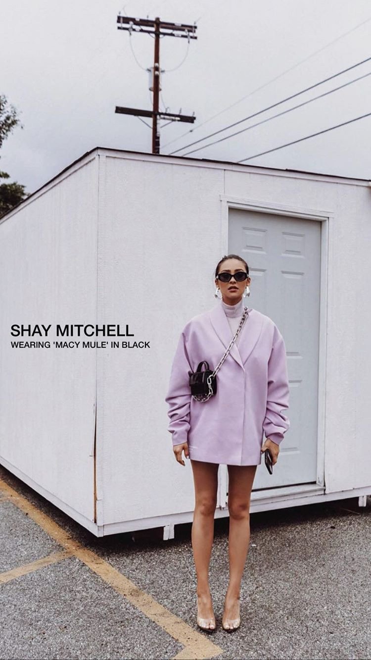 SHAY MITCHELL IN JESSICA RICH MACY MULE