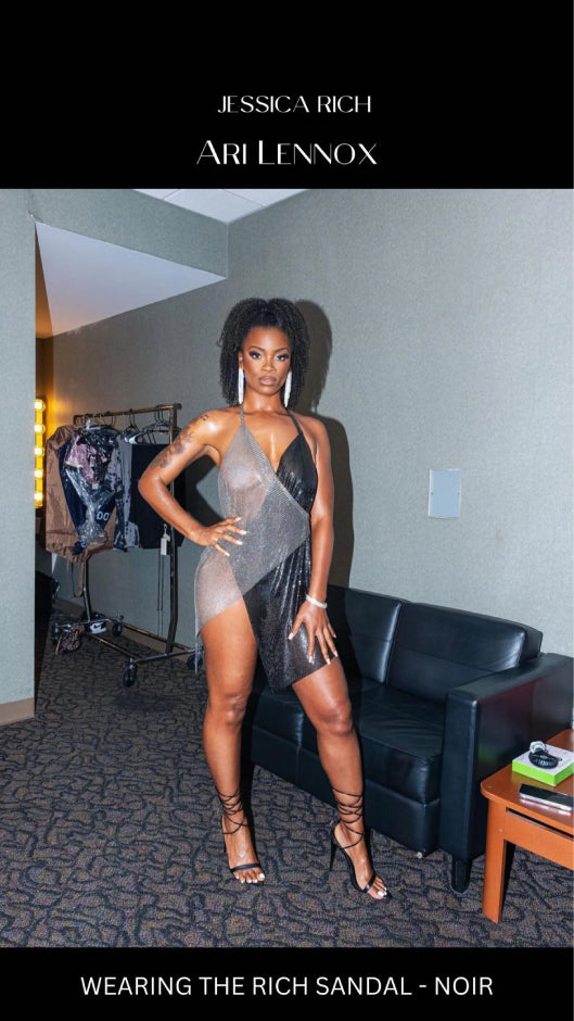 ARI LENNOX WEARING THE RICH SANDAL - NOIR