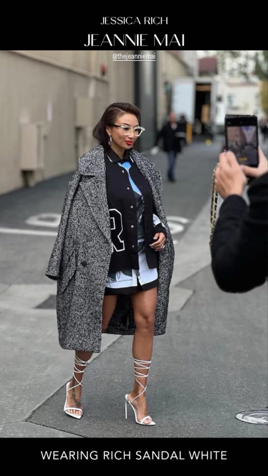 JEANNIE MAI WEARING THE RICH SANDAL WHITE