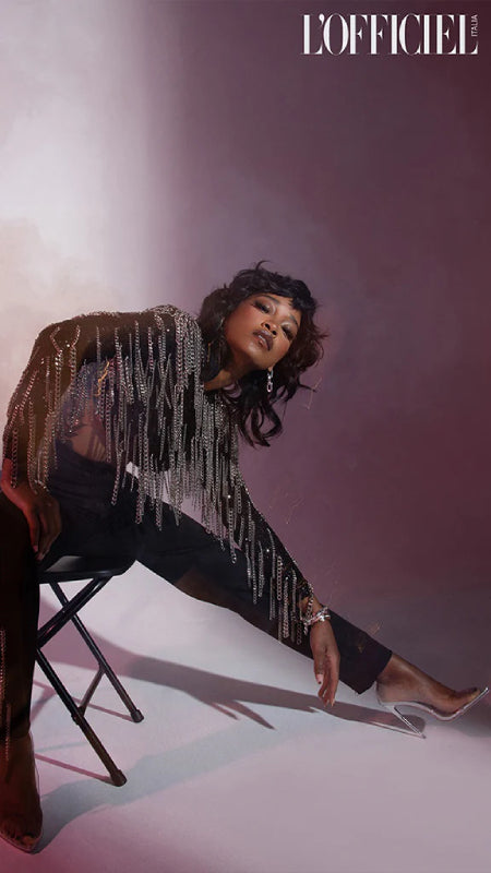 KEKE PALMER IN FANCY STILETTO SILVER FOR L OFFICIEL MAGAZINE