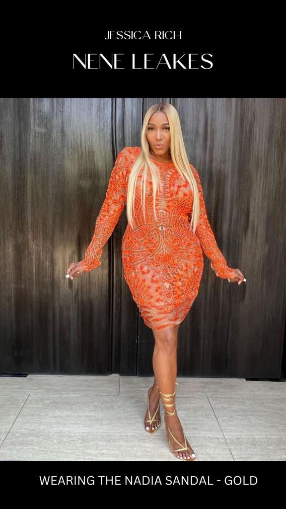 NENE LEAKES WEARING THE NADIA SANDAL - GOLD