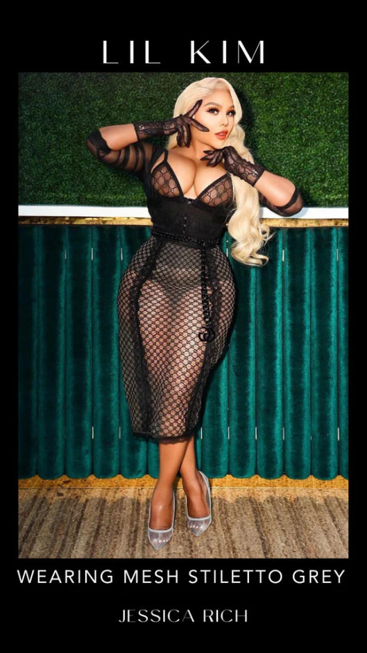 LIL KIM WEARING MESH STILETTO GREY