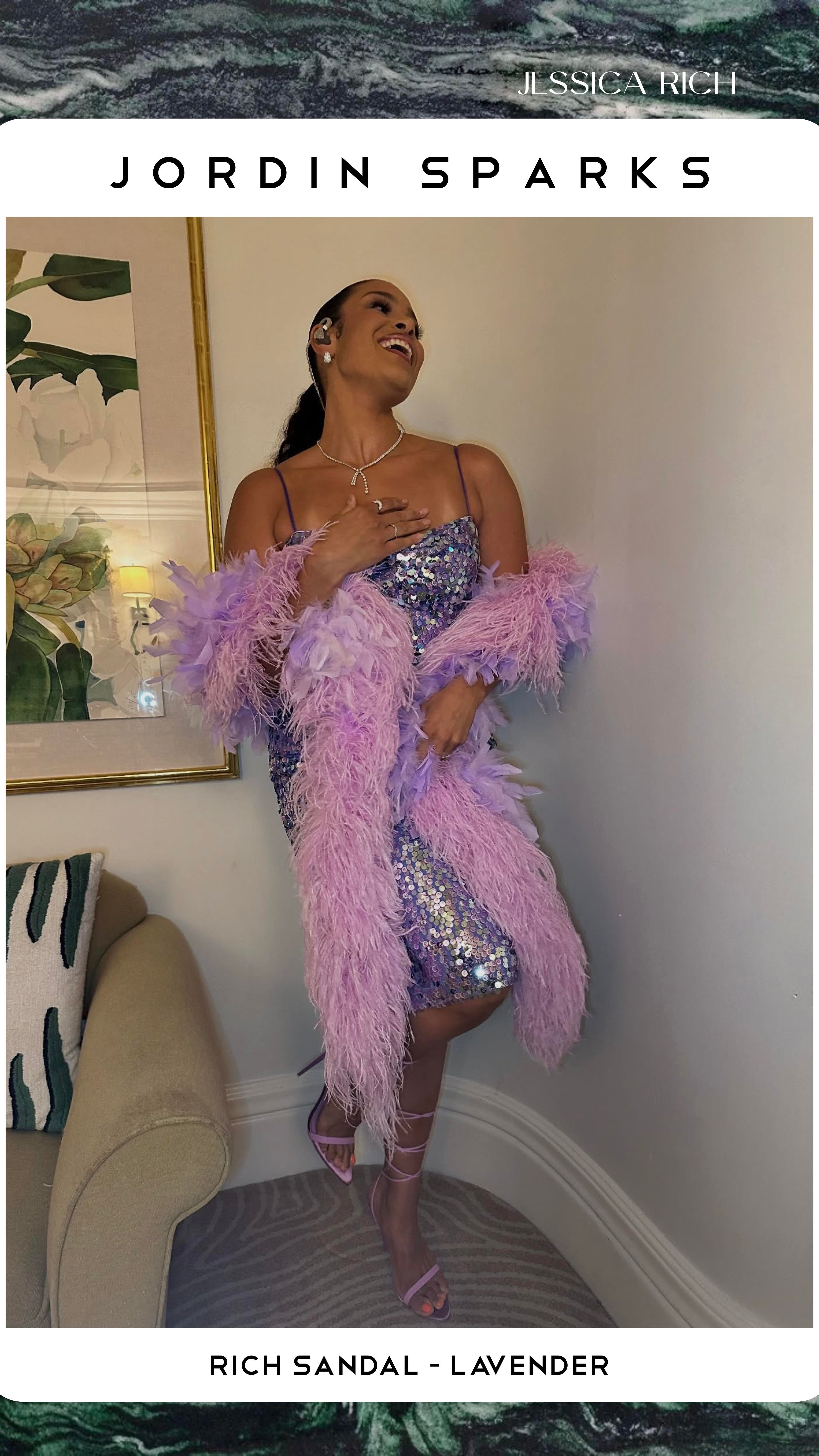 JORDIN SPARKS WEARING RICH SANDAL - LAVENDER