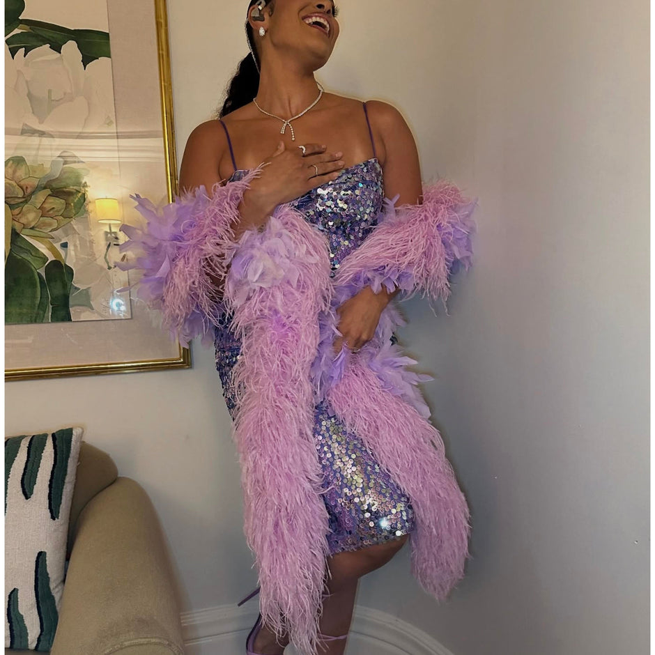 JORDIN SPARKS WEARING RICH SANDAL - LAVENDER