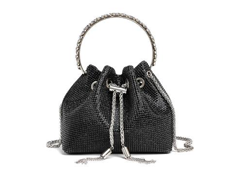 LEAH CRYSTAL BUCKET BAG | NOIR