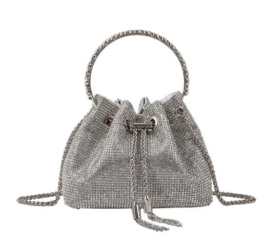 LEAH CRYSTAL BUCKET BAG | GUNMETAL