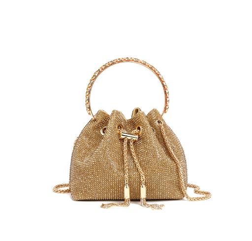 LEAH CRYSTAL BUCKET BAG | GOLD