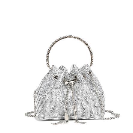 LEAH CRYSTAL BUCKET BAG | SILVER