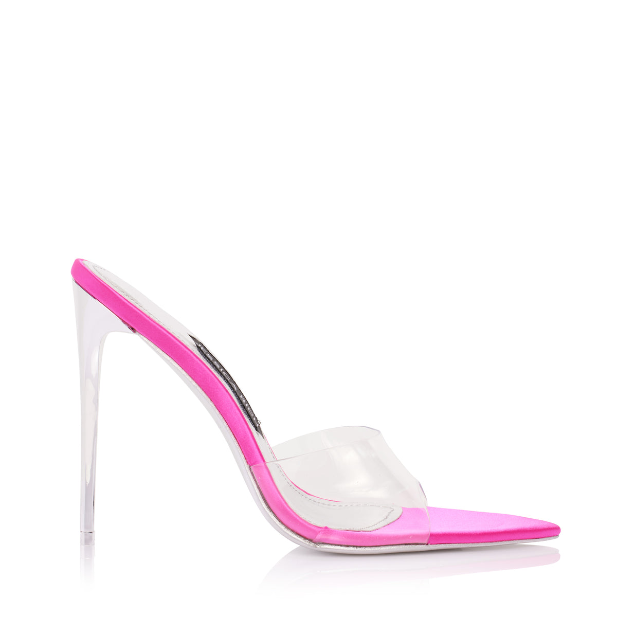 Profile of the pink Racy Mule high heels from luxury women’s shoe brand Jessica Rich.