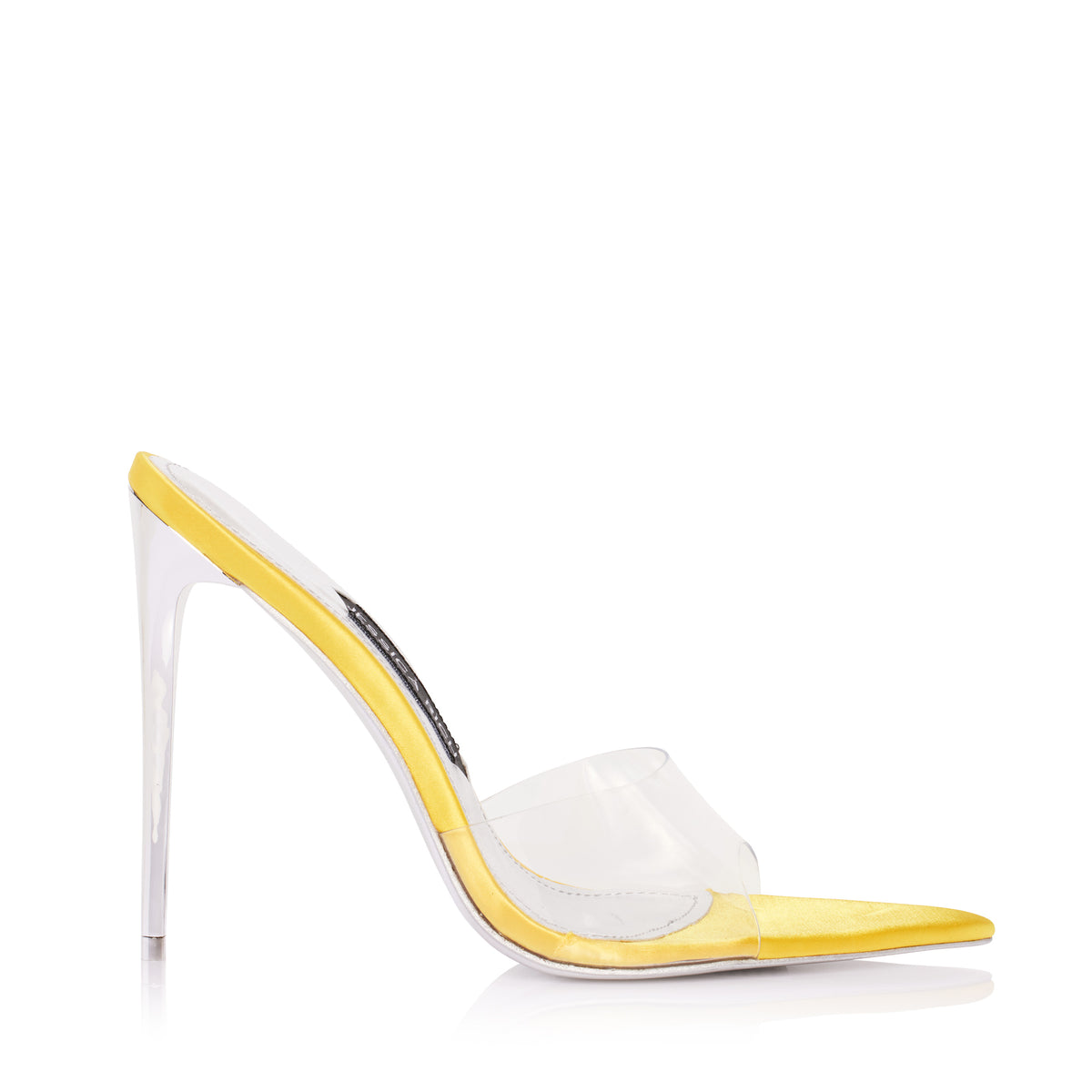 Profile of the yellow Racy Mule high heels from luxury women’s shoe brand Jessica Rich.