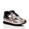 View of the glass snakeskin sneakers from luxury women’s shoe brand Jessica Rich from an angle.