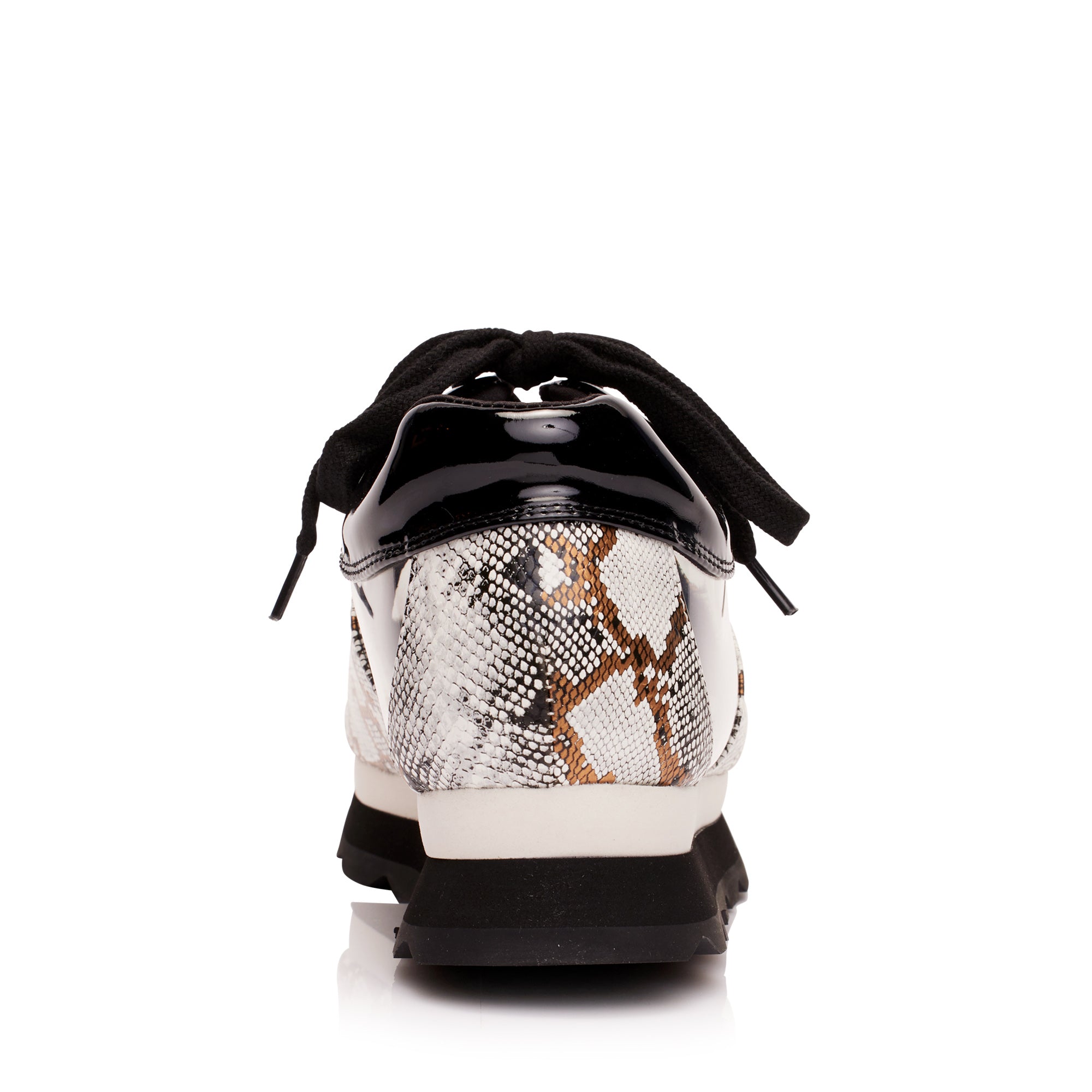 Back of the glass snakeskin sneakers from luxury women’s shoe brand Jessica Rich.