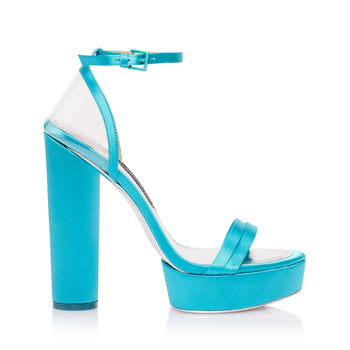 Profile of the Platform Sandal luxury high heels from Jessica Rich in blue.